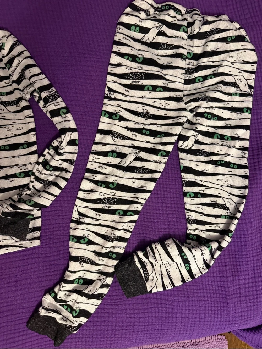 Kids Black and White Striped Pajama Set with Green Accent
